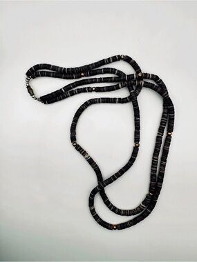 Vintage Black Layered Heishi Bead Necklace with Gold Accents